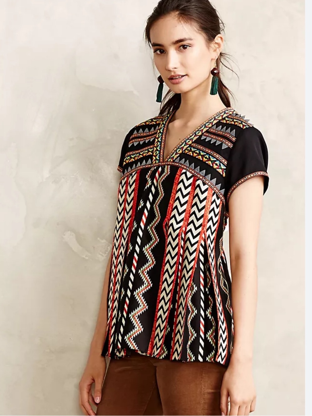 Ranna Gill Chevron Embroidered Top